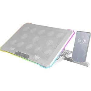 Laptopstandaard en Koelbasis voor Notebooks tot 17 inch - ARGB Verlichting - 13x Ventilatoren - Verstelbaar in 8 Posities - Wit