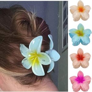 Sterke klauwklemmen voor dik haar - Set van 4 grote antislip haaraccessoires voor vrouwen - Hawaiiaanse bloemen in 4 kleuren (8 cm)