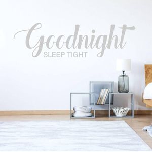 Slaapkamer Sticker Goodnight Sleep Tight - Lichtgrijs - 80 x 23 cm - nederlandse teksten slaapkamer