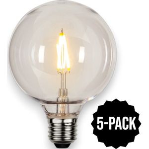 5-Pack | Prikkabel - G95 bol - E27 - 1W - Super Warm Wit <2200K - Filament - Helder
