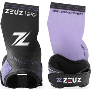 ZEUZ Ultra No Chalk Plus Fingerless Grips voor Fitness & CrossFit – Sport Handschoenen – Turnen – Gymnastics – Lila & Zwart – Maat XL