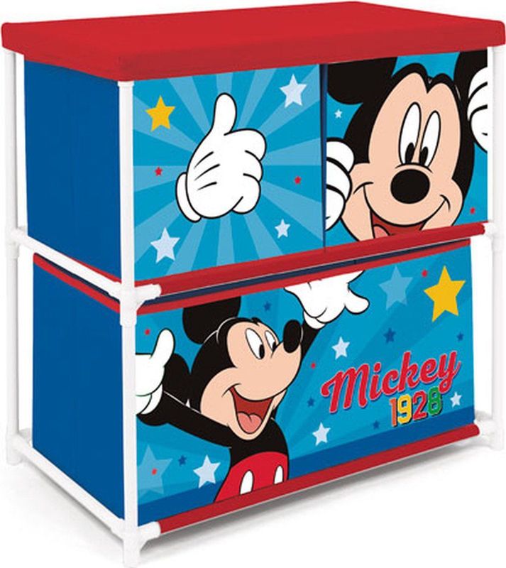 Disney - Mickey Opbergplank - 3 Lades - Kleur: Multi - Materiaal: Metaal, Polyester, PP, Karton