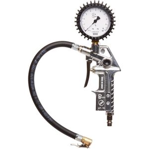 Bandenpomp met drukmeter voor autobanden - Perslucht - Maximum druk 10 bar - Gehomologeerd - Zwart bandenpomp met drukmeter