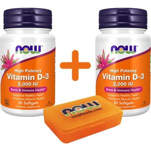 Now Foods - Vitamine D-3 2000IU - 480 softgels - Met pillbox