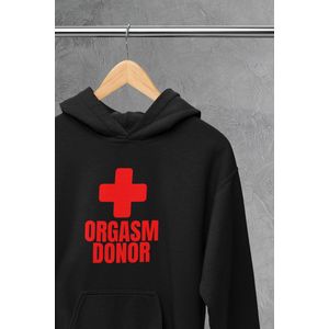 Hoodie - Orgasm donor - Wurban Wear | Grappige hoodie | Leuk cadeau | Unisex hoodie | Meme | Meme kleding | Viespeuk | Grappige kleding | Grappige trui | Dubbelzinnige kleding | Wit & Zwart