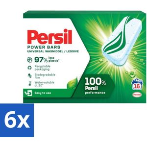 6 x Persil Power Bars - Wasmiddeltabletten - Gekleurde Was - 16 Wasbeurten - Wasmiddel Tabletten - Gekleurde Was - Duurzaam Wasmiddel - Biologisch Afbreekbare Verpakking - Wasmiddel Bars