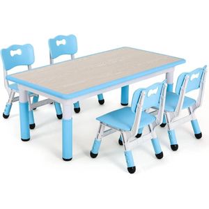 Mima® Montessori Kindertafel - Kindertafel en 4 Stoeltjes - Montessori stoelen - Peuters tafel - Speeltafel voor Kinderen -Activiteiten Tafel - Zitgroep - kindertafel set voor 2 tm 10 jaar - Blauw -Kindermeubels- Eethoek Set