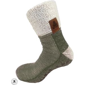 Buddha Socks warme wollen sokken met anti-slip zool 41-46 huissloffen-yogasokken-warme voeten - donkergroen