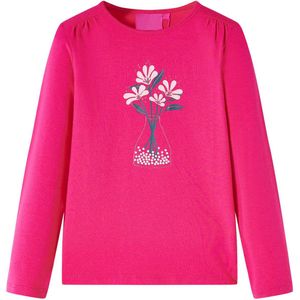 vidaXL - Kindershirt - met - lange - mouwen - 128 - felroze