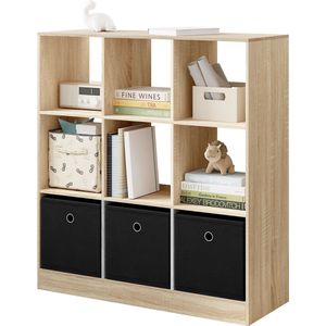 BukkitBow - Staande Boekenkast met 9 Kubussen - E1-Klasse Hout en Melamine Fineer - Met Opbergmanden - Licht Eikenhout