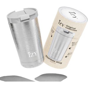 IZY Drinkfles - Zilver - Inclusief donatie - Koffiebeker to go - Thermosbeker - RVS - 6 uur lang warm - 350 ml