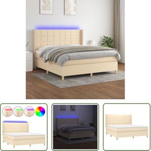 The Living Store Boxspring LED - 203x163x118/128 cm - Crème - Incl - Matras en Topmatras