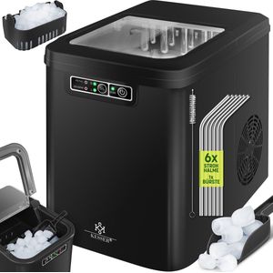 KESSER® IJsblokjesmaker Roestvrij Staal | Ice Maker | IJsmaker | 12 kg 24 uur | Bereiding in 7 min | Waterreservoir van 2,2 liter | 2 formaten ijsblokjes | LED-display | Zelfreinigende functie - Zwart