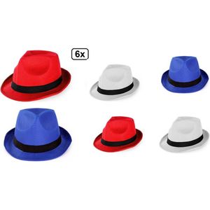 6x Festival hoed combi rood, wit en blauw met zwarte band - Hoofddeksel hoed festival thema feest feest party Holland Nederland