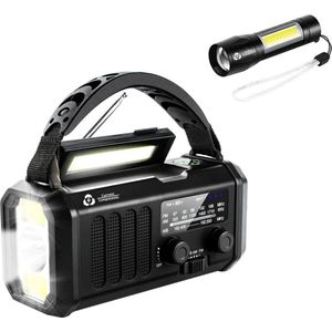 Noodradio - Solar Opwindbaar - 10.000mAh - Noodpakket - Powerbank Zonneenergie - Draagbare Radio - Zaklamp - Opwindbaar