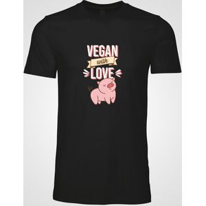 Shirt - Vegan with love - Wurban Wear | Grappig shirt | Vegan | Unisex tshirt | Dieren | Dierenvriend | Vegan kookboek | Wit & Zwart