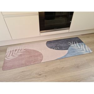 Extra Grote Badmat - Happy Life - 50x150cm - Terra - Keukenmat - Badkamer - Keuken Loper - Badkamermat - Douchemat - Anti Slip - Rubber Achterkant - Extra Groot