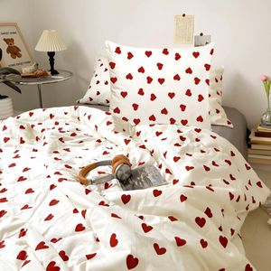 Ibenzoa® Beddengoedset voor Kinderen met Rood Hartjespatroon en Ritssluiting, Microvezel, 135 x 200 cm