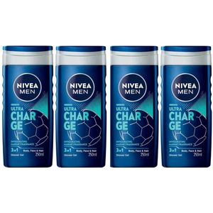 Nivea Douchegel Men – Ultra Charge 4 x 250 ml - Hair Body Face - Special Edition
