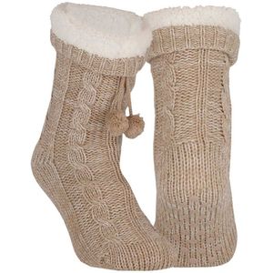 Apollo Fleece huissokken/slofsokken - kinderen - beige - warme voering - comfortabel - gebereid