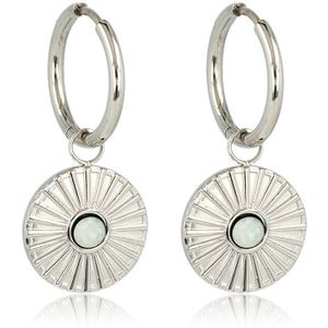 Zilveren oorbellen Amazonite zonnetje - Vrolijke zilveren oorringen met zonnetje hanger en Amazonite edelsteen erin - Met luxe cadeauverpakking