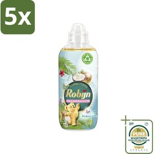 5 x Robijn - Kokos Sensation - Wasverzachter - Tropische Geur - 33 Wasbeurten - 825 ml - Grootverpakking - Wasverzachter Kokos - Kokos Geur - Wasverzachter Tropisch - Wasverzachter 33 Wasbeurten - Wasverzachter 825 Ml