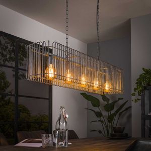 Landelijke eettafel hanglamp Trax | 120cm | 5 lichts | oud zilver
