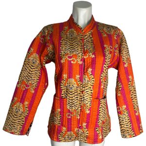 HS Reversible Jas Dames – Tijgerprint (Oranje/Rood) & Panterprint – 100% Katoen – S/M of L/XL
