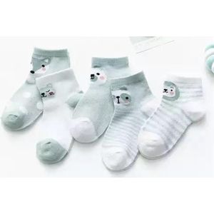 5 paar New born Baby sokken - Set Babysokjes - 0-6 maanden - Grijs-Groene Babysokken - multipack - Dierensokken - Beestenboel - Baby Sokken - New born sokken - Kraamcadeau voor Jongen of Meisje - Babyshower Cadeau - Kraammand