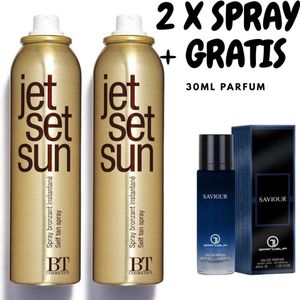JET SET SUN Instant Bronzer 2 x 150ml + GRANDEUR Saviour Intense 30ml – Zelfbruiner Spray – Tanning Mist – Bruiningsspray voor Lichaam