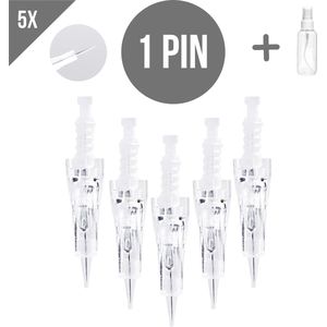 Dermapen naalden L1 - 1 pin naalden - Microneedling cartidges - Mesotherapie - Vervangende naaldkoppen - Opzetstuk dermapen - Anti-aging - Huidverzorging - Geschikt voor Dr.Pen A6/A1/E30/M5/M7/N2/MyM - 5 stuks + Sprayflesje 50 ml per bestelling