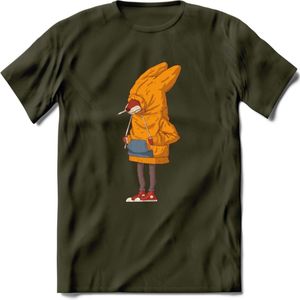 Verlegen vos T-Shirt Grappig | Dieren honden Kleding Kado Heren / Dames | Animal Skateboard Cadeau shirt - Leger Groen - M