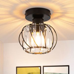 NETTLIFE Plafondlamp E27 - Modern - Zwart - Metaal en kristal - Draaibaar ontwerp - Ganglamp - voor woonkamer gang keuken balkon - Zonder lamp - 15cm