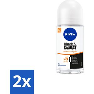 2 x NIVEA - Deodorant Roller - Zwart & Wit Ultieme Impact - 72 Uur Anti-Transpirant - 50 ml - NIVEA Deodorant - Anti-transpirant - Deodorant Roller - Anti-vlekkentechnologie - 72 Uur Bescherming