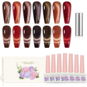 Cat Eye UV Nail Polish Set - 7 Colours with Magnet for Nails - Glitter Sparkle Kit