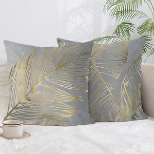 Set van 2 Grijze Fluwelen Kussenslopen met Gouden Print - Decoratieve Kussens voor Binnen en Buiten