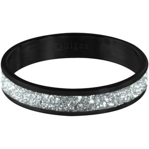 Quiges Stapelring Dames - Vulring zilverkleurig Glitter - RVS Zwart - Maat 22 - Hoogte 4mm