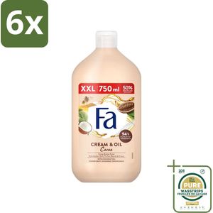 Fa - Cream & Oil Cacao - Bad- & Douchegel - Cacaoboter Met Kokosolie - 750 ml - Voordeelverpakking - 6 stuks - Cacaoboter - Kokosolie