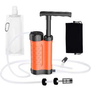 Waterfilterpomp - Waterzuiveringspomp - Waterfiltersysteem - Waterfilter - Overlevingsuitrusting - Noodpakket - 0,01 micron 5-traps waterfilter - Survival Kit - voor buiten - kamperen, wandelen, backpacken (Oranje)