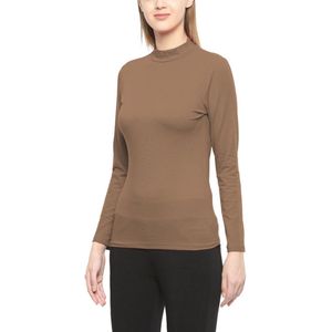 Dames Turtle Neck Lange Mouwen Polo Top - Effen Stretch Trui Mokka