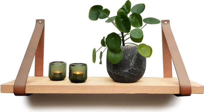 Leren plankdragers - Taupe - 2 stuks - Echt leer - Taupe plankendragers - Wandplank industrieel - Legplankdrager - Schapdrager