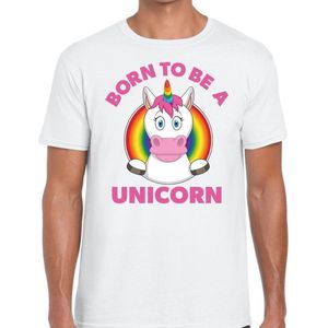 Born to be a unicorn gay pride t-shirt - wit regenboog shirt voor heren - gay pride S