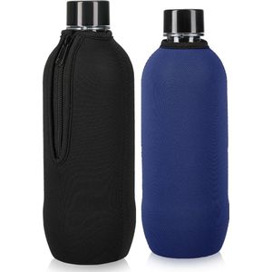 kwmobile 2x flessenkoeler - Hoes geschikt voor Sodastream Crystal, Crystal 2.0 en Penguin - Voor 615 ml flessen - Koeler van neopreen in zwart / blauw