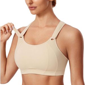 Sportbeha Dames Verstelbaar met Krachtige Ondersteuning voor Hardlopen - Licht Gewatteerd en Draadloos - Racerback Design - Maat 95C - Olie Grijs