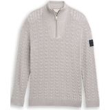 TOM TAILOR - Trui - Grijs/Zwart/Wit - Slanke Pasvorm - Halve Rits