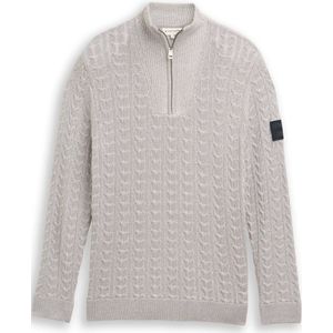 TOM TAILOR - Trui - Grijs/Zwart/Wit - Slanke Pasvorm - Halve Rits