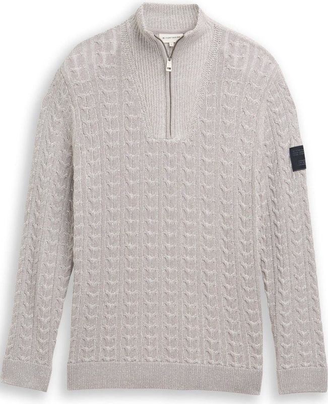 TOM TAILOR - Trui - Grijs/Zwart/Wit - Slanke Pasvorm - Halve Rits