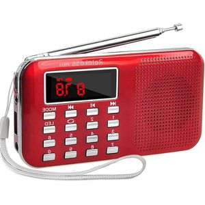 Draagbare Radio FM AM Radio MP3-Muziekspeler met Zaklamp en Oplaadbare Batterij - Rood - PR11