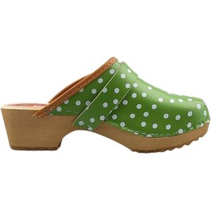DINA dames klompen zweedse muilen groen met witte stip maat 41
