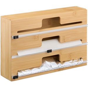 foliehouder - 3 rollen - 21,5 x 33,5 x 8 cm - lade - bamboe - foliesnijder